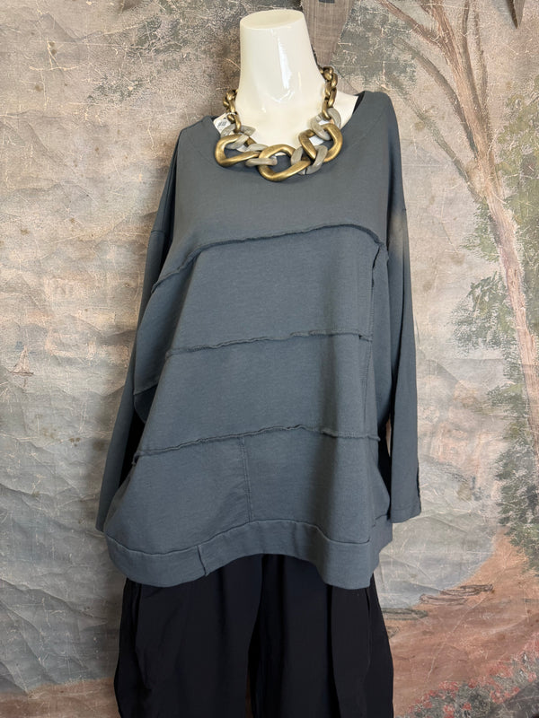 92052 Vintage Pullov Sweatshirt Top-Charcoal