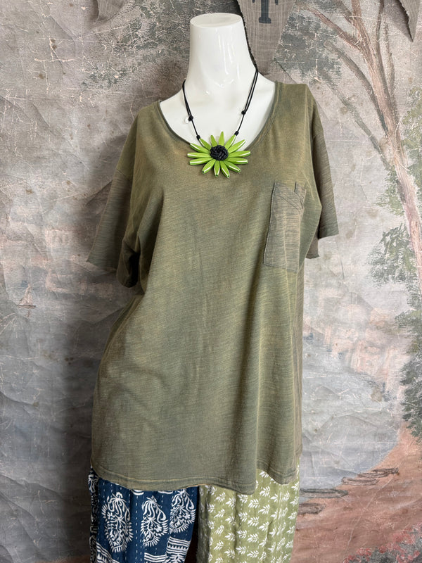 JG- Moon Dance V-Neck Tee-Vintage Moss