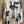 Load image into Gallery viewer, T434F Dolman Sleeve Crewneck Top Mister Patches gray abstract patchwork cat print with blue beaded necklace - 5

