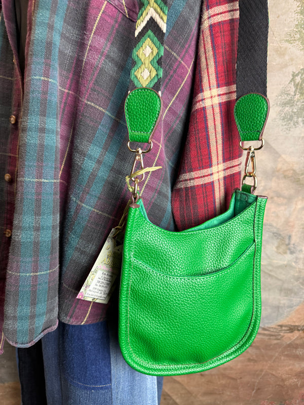 0003A Pebbled Vegan MINI Leather Crossbody Bag-Green