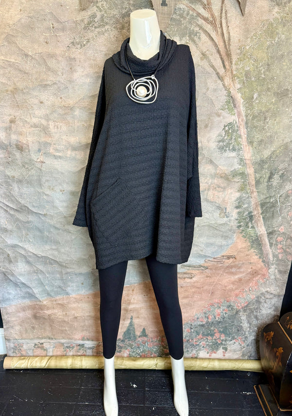 T1076 Waffle Knit Pullover-Black