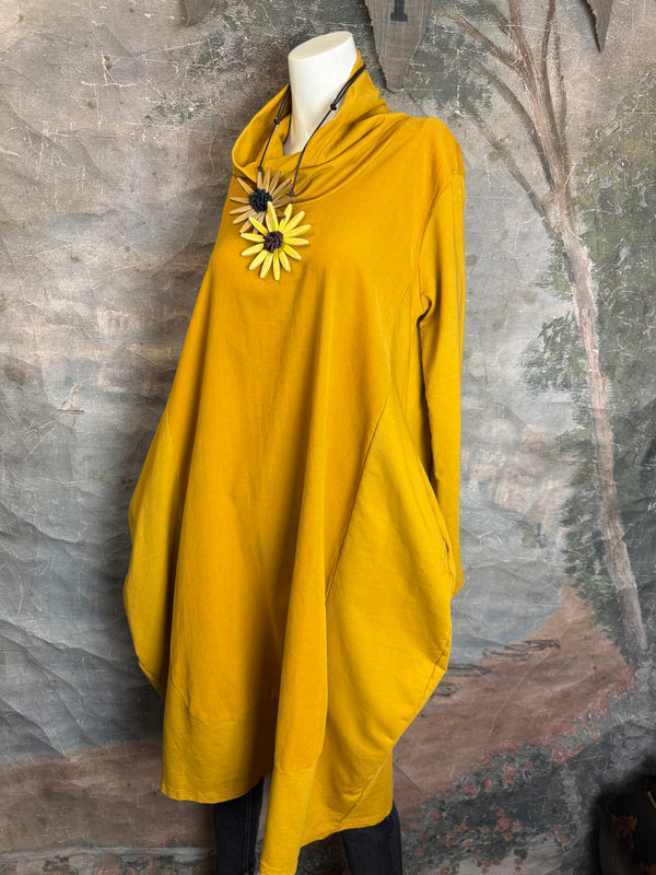 6512AU Cowlneck Bubble Dress-Mustard