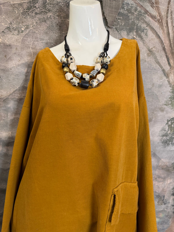 91805 Corduroy Button Dress-Mustard