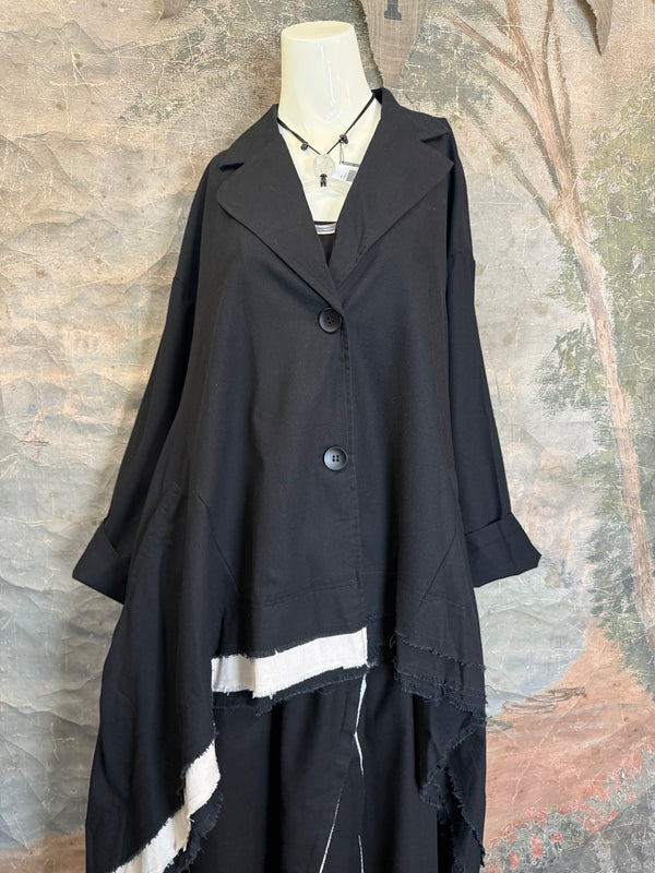 32302 Med to Long Blazer Jkt W/Trim-Black