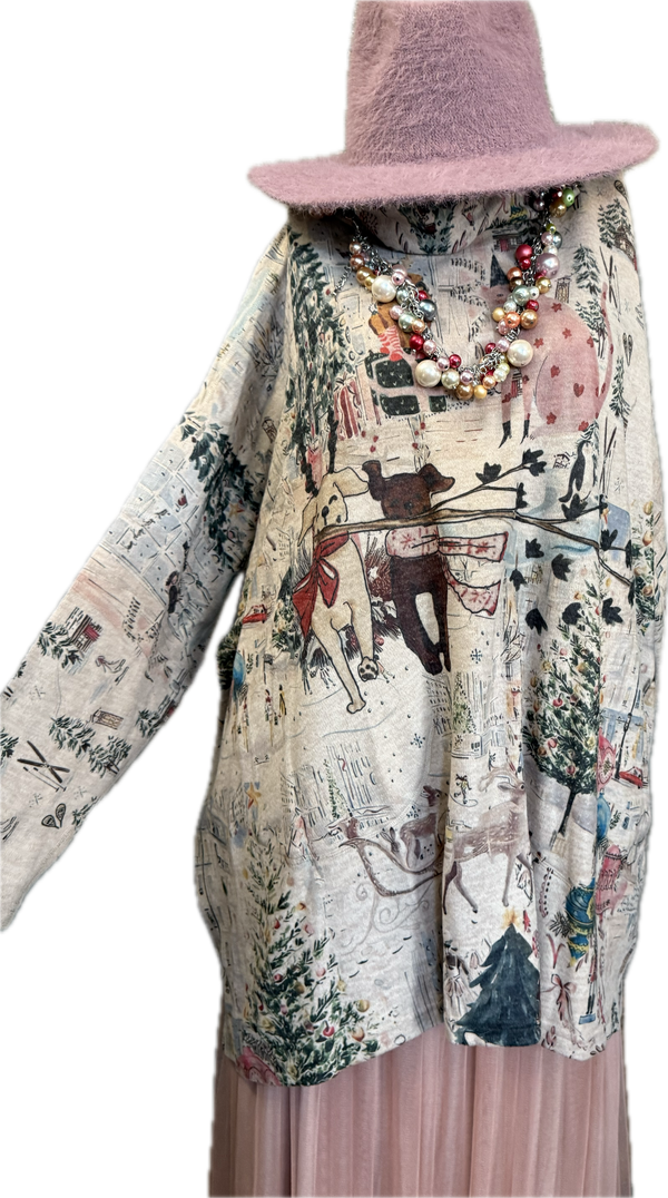 T1097 Cowlneck Dolman Slv Top-Holiday Joy