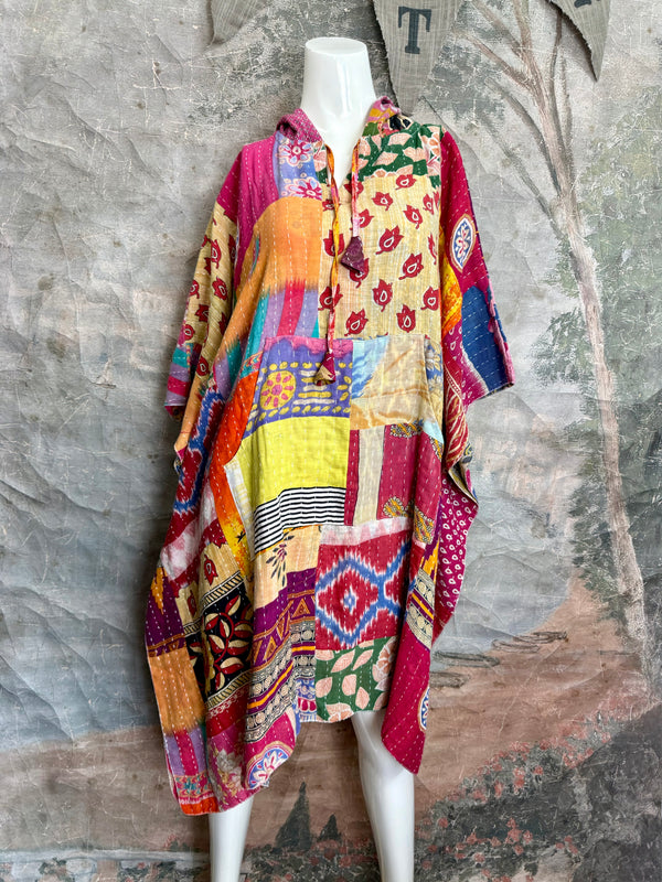 1012w Kantha Poncho Hoodie Dress-2