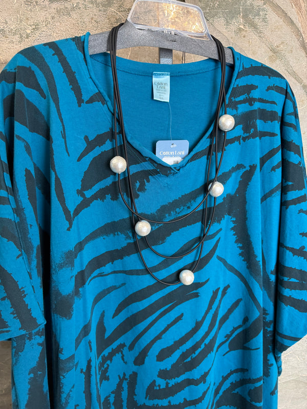 715CL-Zebra Oversized Tunic Tee-TEAL