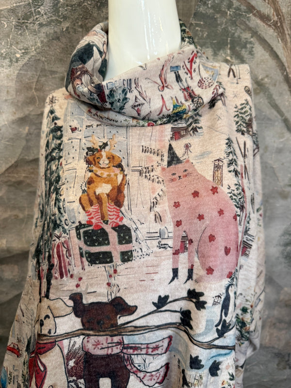 T1097 Cowlneck Dolman Slv Top-Holiday Joy