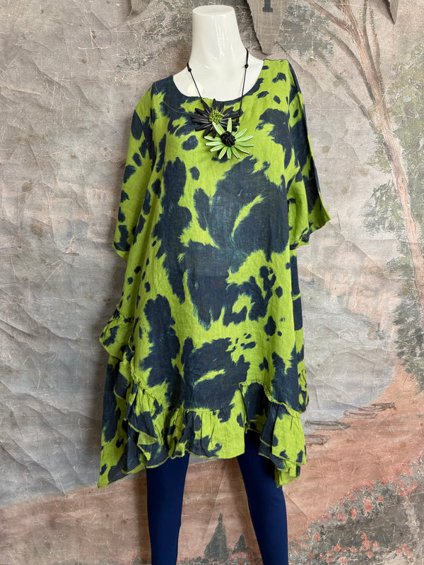 91307T-62 Ruffle Tie-Dye Tunic-Kiwi