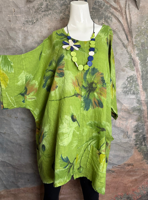 91225 Flower Garden Linen Top-Kiwi