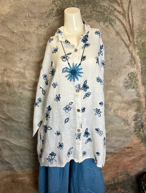 91849 ART Spring Motif BF Shirt-White