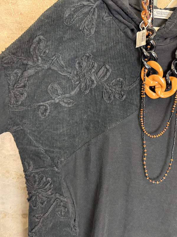 92178-62 Needlework Hoody Dress-Black