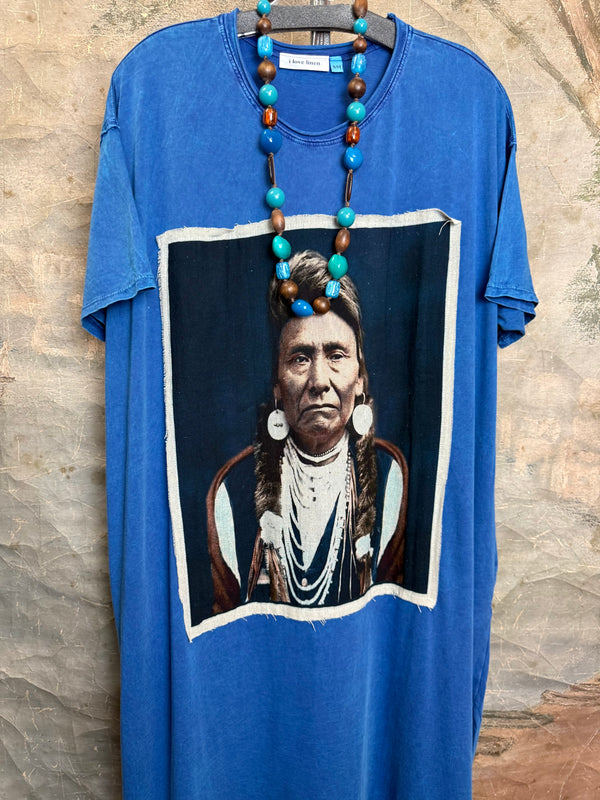 T839 Short Sleeve T-Shirt Dress-Blue/Indian