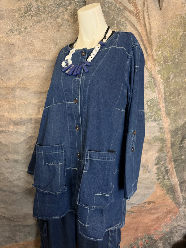 20126N17 Lg/Slv Slit Back Shirt-Indigo