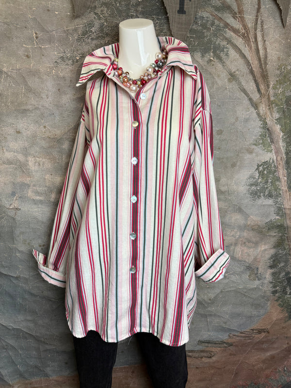 5021 Bettys Linen BF Bow Shirt-CANDYCANE