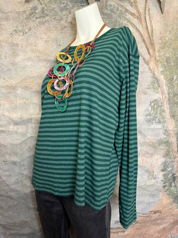 8555-1045 Stripe Lg/Slv Tee-Blue hunter