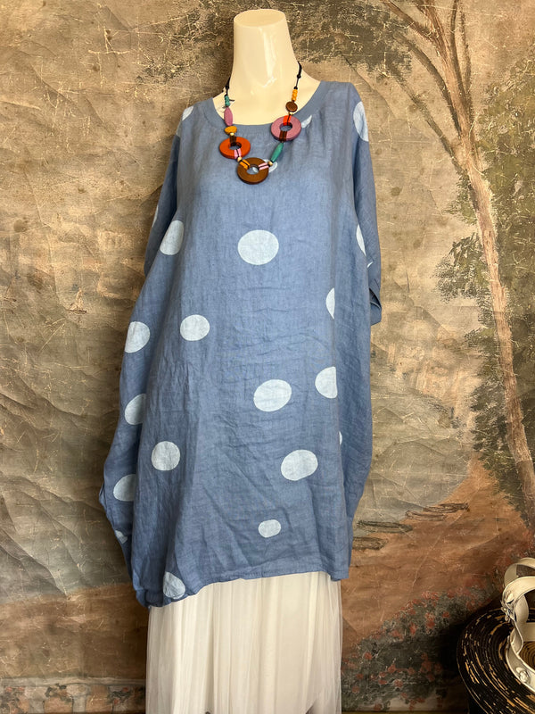 5202 Rosabella Polka Dot Top/Dress- Blue