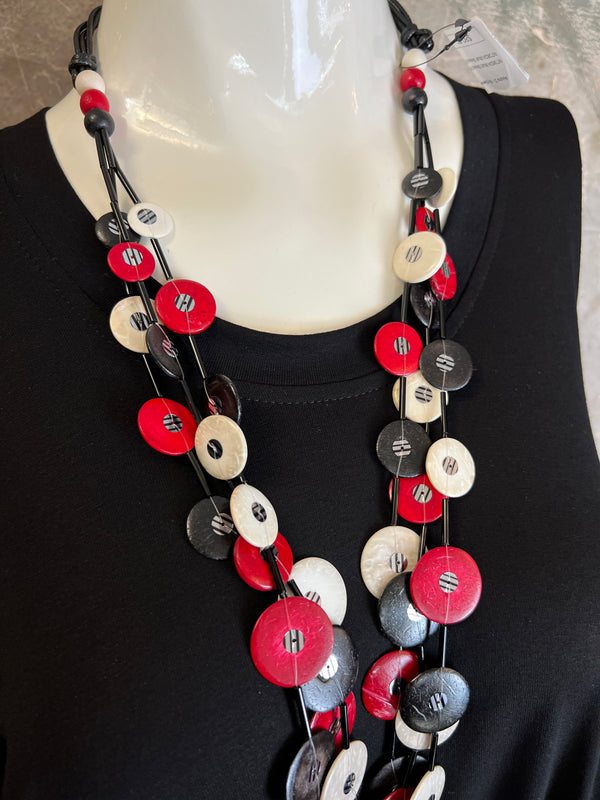 NT362A Multi Strand Necklace-Red