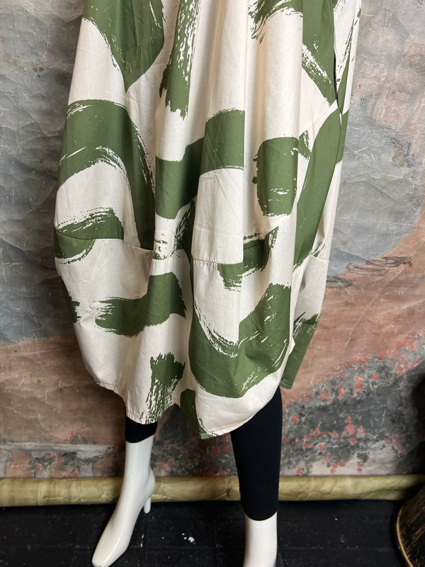 91907 ART Brush Stroke Dress-Olive