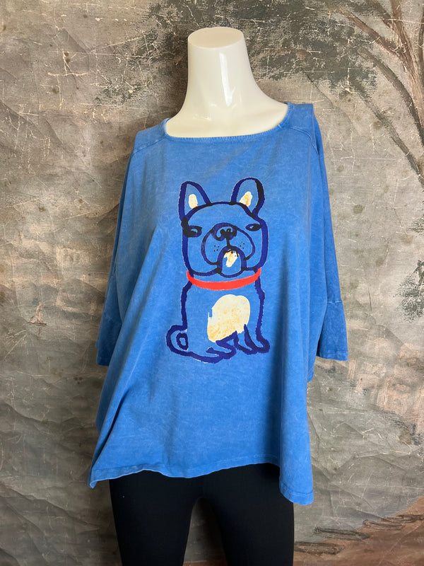 T1388C One Size Dolman Slv Tee-Frenchie/Blue