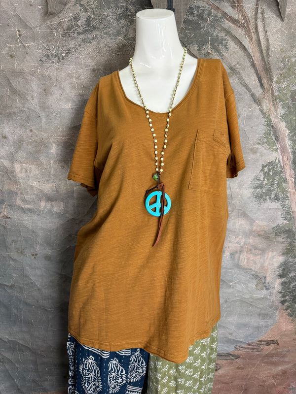 JG- Moon Dance V-Neck Tee-Mustard