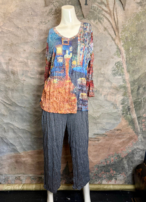 24624 Crinkle Solid Pants-Grey