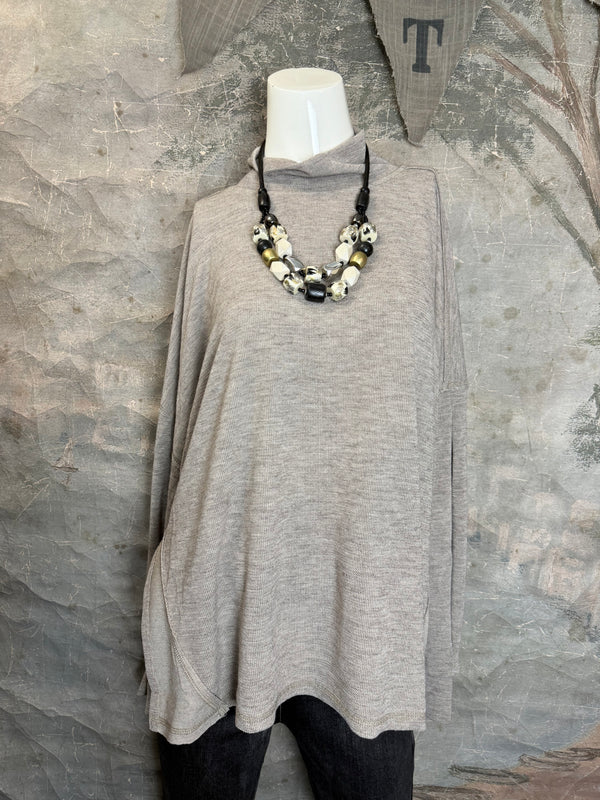 25690 Knit Mock Neck Top-Khaki