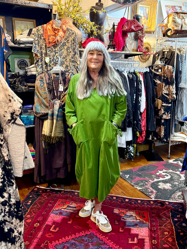 92003 Corduroy Pocket Dress-Kiwi