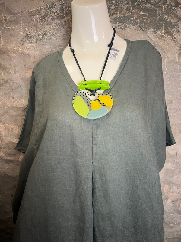 6039 O'Size Linen Pleated Tunic-Clay