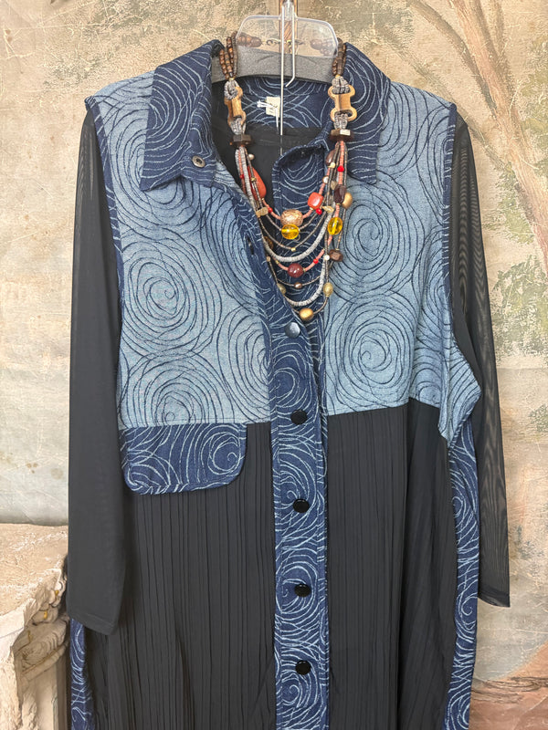 0709 Pleated Vest Denim Duster