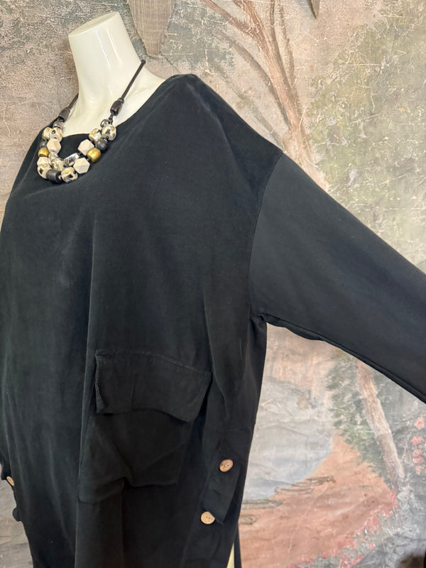 91805 Corduroy Button Dress-Black