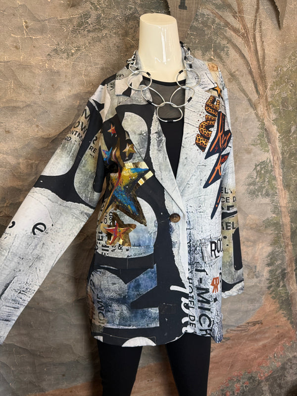 0A Leopard Mix Rock & Roll Graffiti Blazer