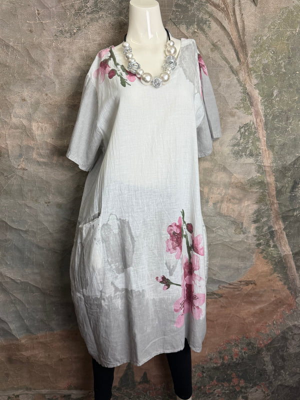 90847B Painters Garden Dress-White