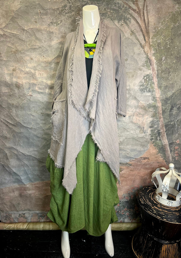 31037 Linen Frayed Midi Duster