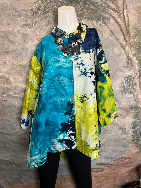 7042C Block Dyed Possibly Tunic-Turq Mix