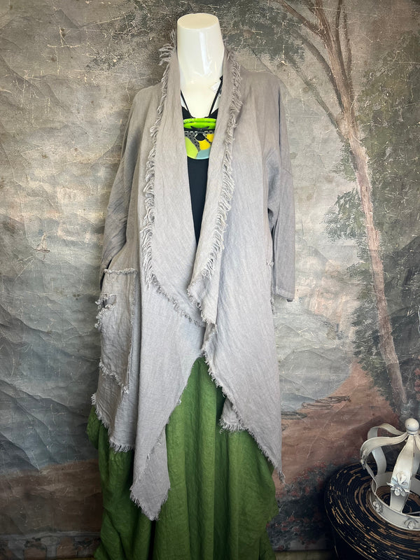 31037 Linen Frayed Midi Duster