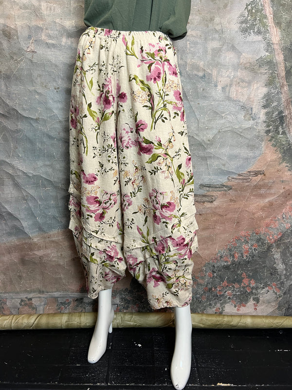 5516 Kristie Linen Tuck Pant-English Garden