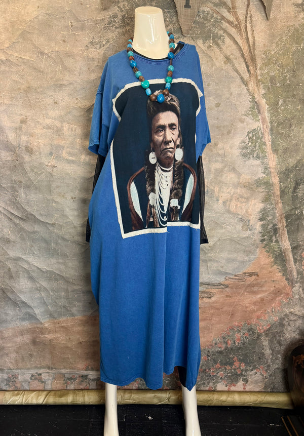 T839 Short Sleeve T-Shirt Dress-Blue/Indian