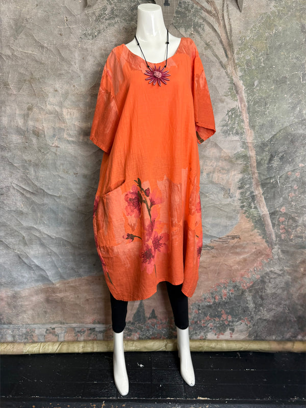 90847B Painters Garden Dress-Orange