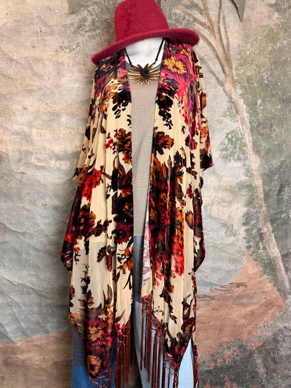 5824 Burnt Velvet Floral Kimono