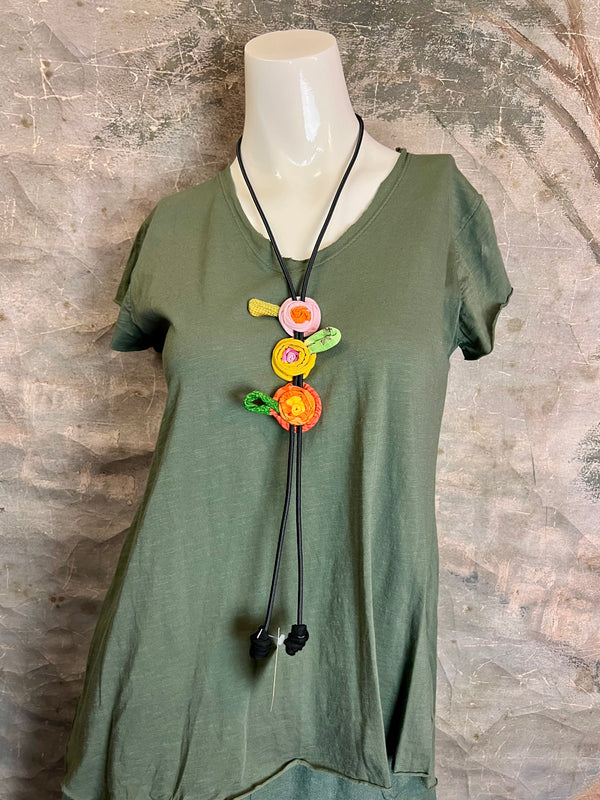 3161 V-Neck Raw Edge Tee-Olive