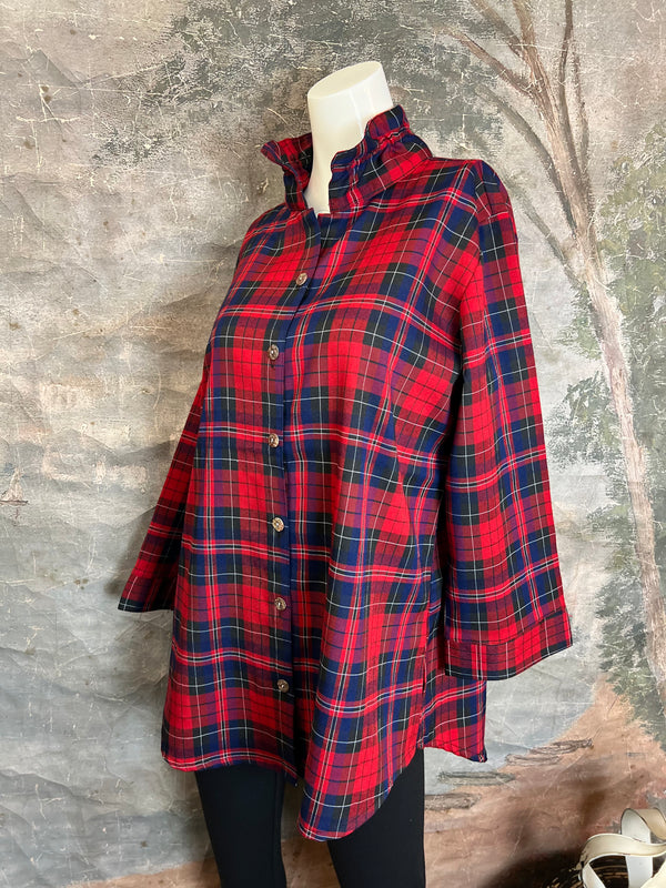 PL88-739 Mad For Plaid BF Shirt-Red