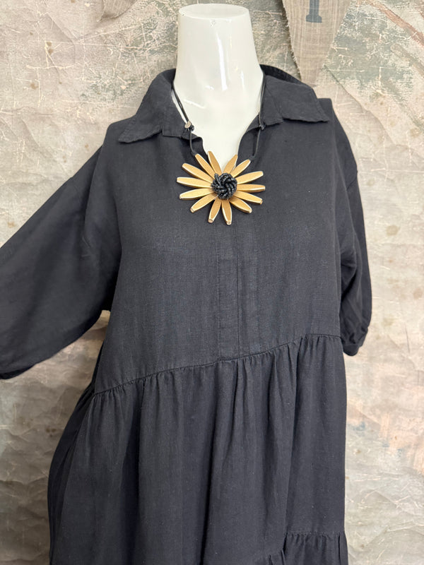 MP-PLD2372 3 Tier Open Collar Dress-Black