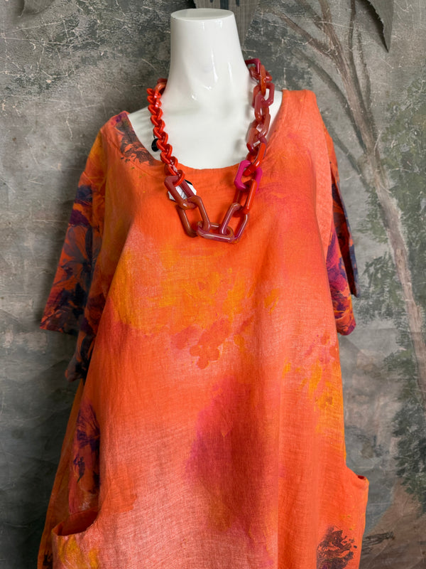 90847P Painted Presence Dress-Coral Orange