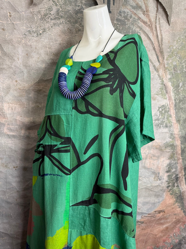 90617P-23 Linen Paint Dress-Gucci Green