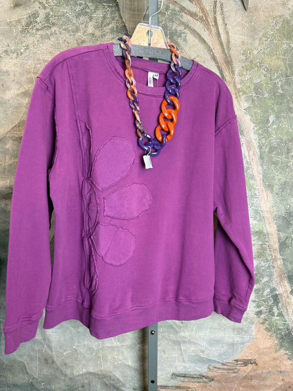 A2995202 L/Slv Flower Sweatshirt-Plum