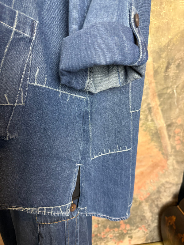 20126N17 Lg/Slv Slit Back Shirt-Indigo