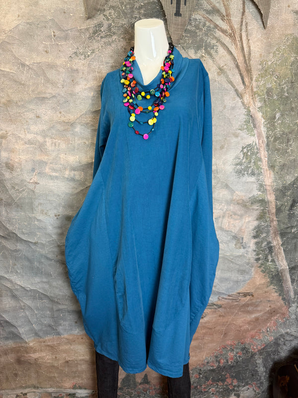 6512AU Cowlneck Bubble Dress-TEAL