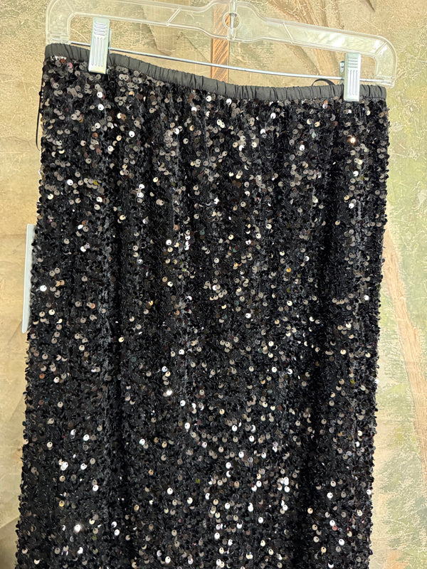 TF-7139 Sequin Pull-on Skirt-Black