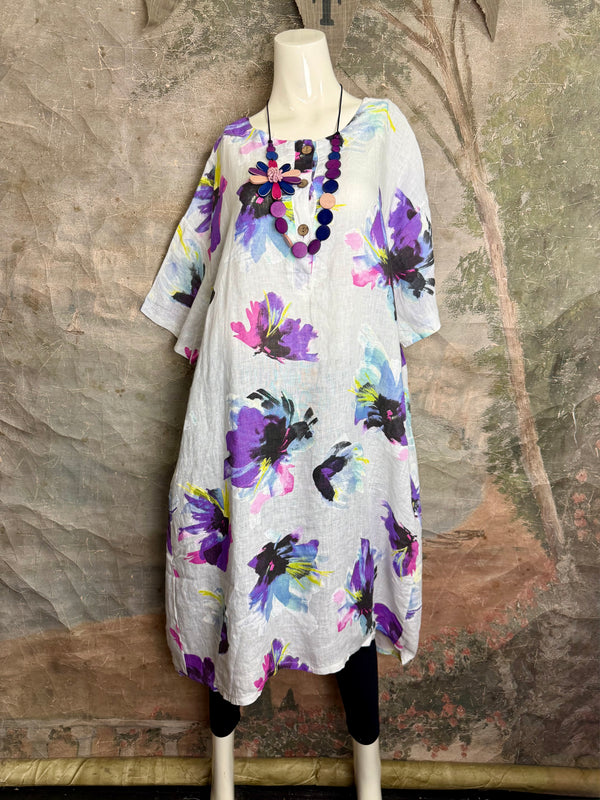 91877-52 Artful Bloom Dress-White